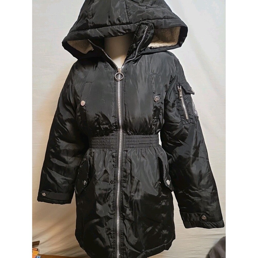 Steve Madden Hooded Sherpa Long Puffer Jacket Coat Size Large Full Zip Heavy